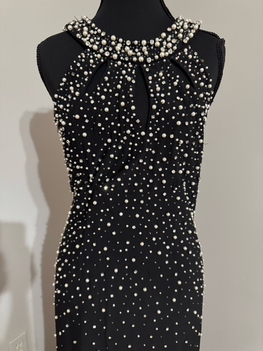 Eliza J Black Maxi Dress with Pearl Embellished Halter